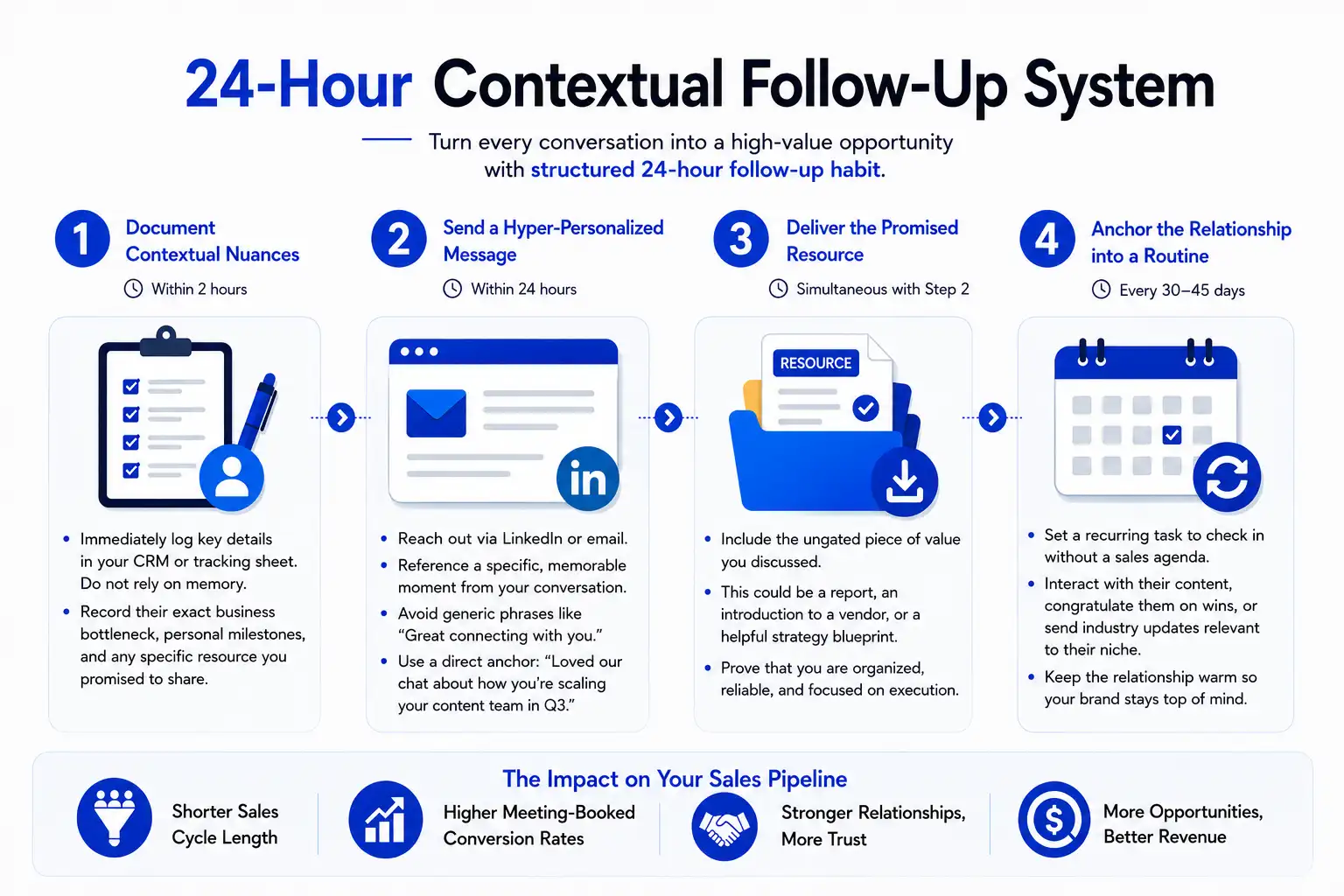 24-hour contextual follow-up system infographic for sales pipeline growth.