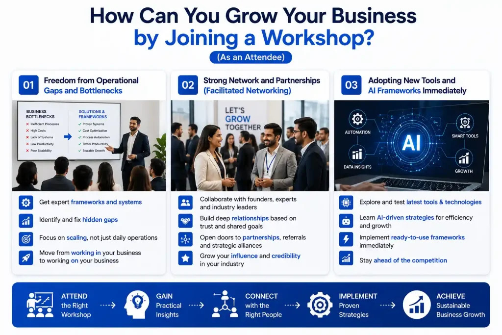 Business workshop showing networking, AI tools, and growth strategies for entrepreneurs